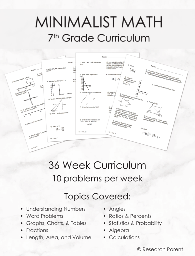 7th Grade Minimalist Math Cover Sheet