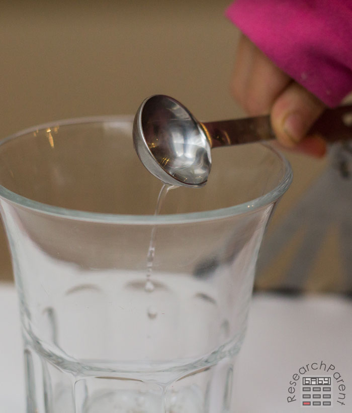 Add 2 teaspoons water to glass