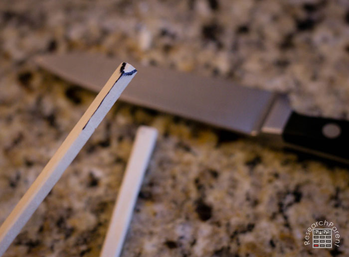 Cut edge of chopstick