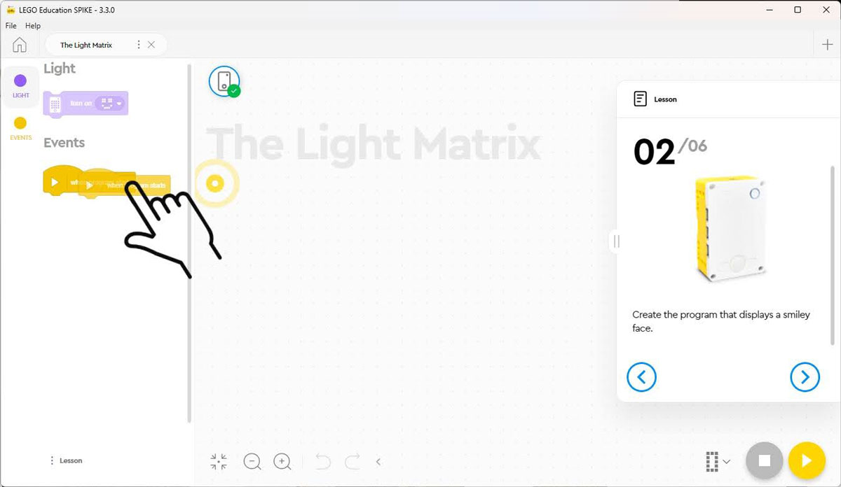Drag Code in for Light Matrix