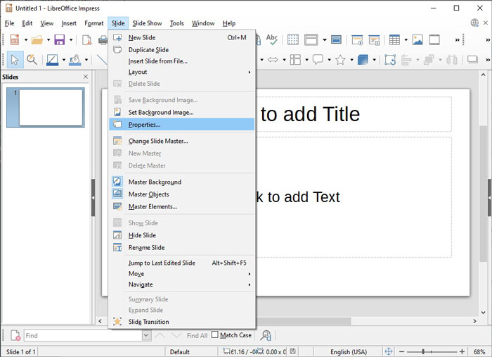LibreOffice Impress Slide Properties
