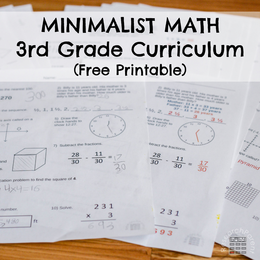 Minimalist Math Third Grade Free Curriculum