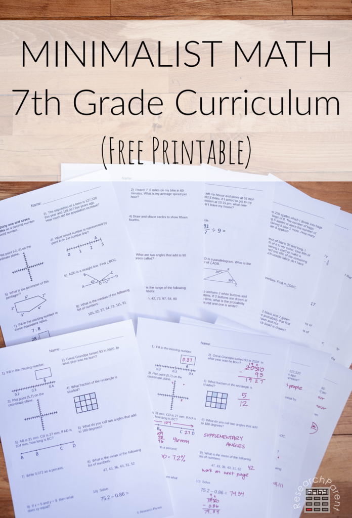 7th Grade Minimalist Math Curriculum