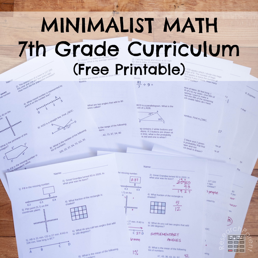 Minimalist Math 7th Grade Curriculum