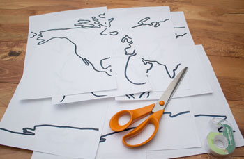 Print out and tape together world map supplies